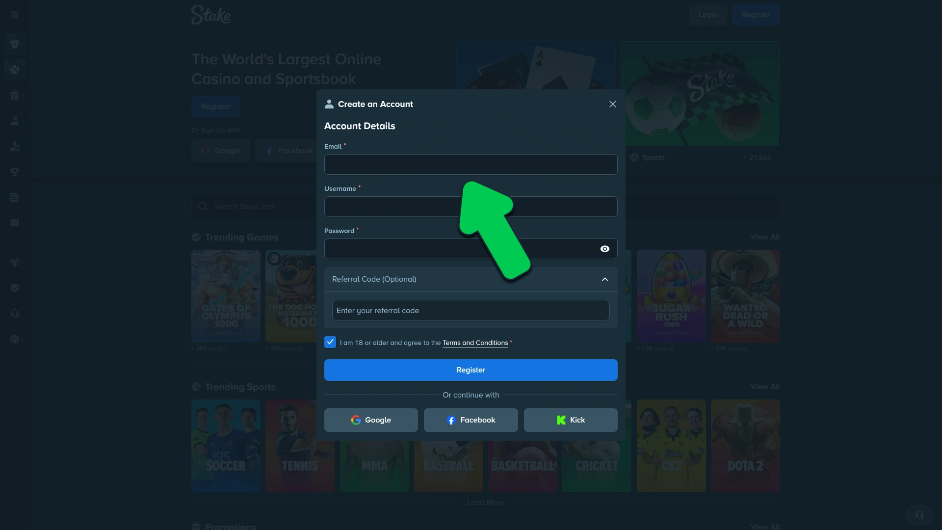 Select your optimal account creation path on how to register on Stake.
